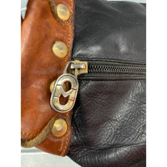 Marino Orlandi Black Leather Bag, Bucket Style with Brown Trim Hand/Shoulder Bag - Picture 10 of 16